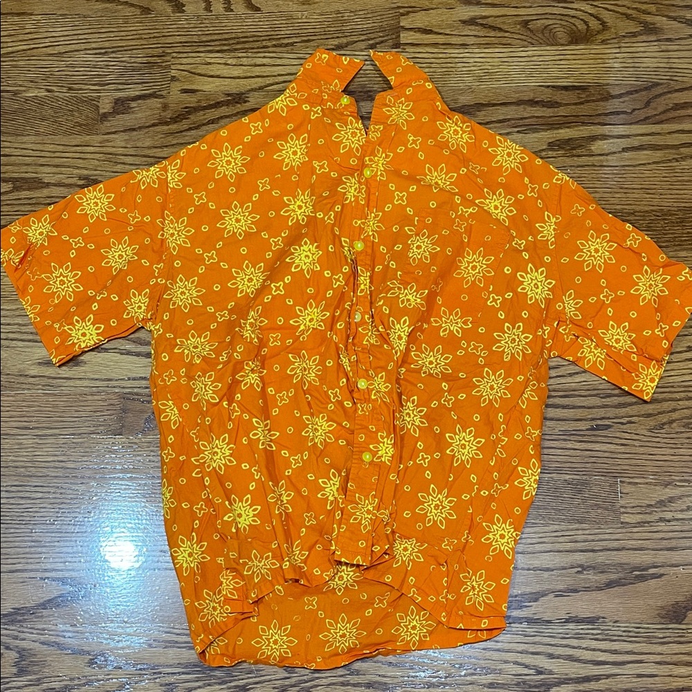 Three Islands Men's Orange Floral Button Down Shirt